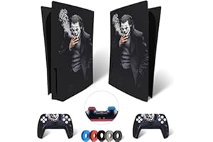 MaD Vision® Set de Skin Extra-Durables en Vinyle pour PS5 Disc + 5 Paires de Aiming Rings | Kit Autocollant et Résistant aux Rayures pour Playstation 5 + 2 Controllers – pour Joker Design