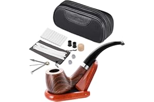 Joyoldelf Pipa in Legno con Borsa di Pelle, Pero Pipa Tabacco con Supporto per Pipa, Strumenti per la Pulizia e Altri Accessori