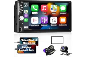 Carplay Car Stereo Double Din, Hikity 7"Touch Screen Car Radio with Bluetooth Android Auto Car Play Mirror Link Reverse Camera SWC FM Radio Mic Frame USB TF AUX Port Car MP5 Player