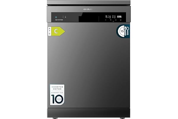 Cecotec Lave-vaisselle 60 cm Indépendant Bolero Aguazero 6500 Dark C. 15 Couverts, 3e Plateau, 6 Programmes avec Dual Zone Wash, Dry+, Ouverture Auto, Demi-charge, Départ Différé, Moteur Inverter Plus