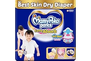 MamyPoko Pants Extra Absorb Baby Diapers, Extra Large (XL size) | 12-17 kg | 52 Count |Deep Sleep Diapers| Soft gentle fit |Deep Absorbent Crisscross | skin friendly with coconut oil |