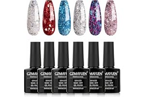 ‎GZMAYUEN GZMAYUEN UV Nagellack Glitzer Shellac Nail Polish Set Schellack Nagellack UV Lack Set, 6 Farbe Glitter Silber Rot Blau Lila Rosa Gel Nagellack Shellac Set