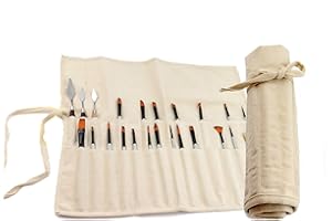 Liquidraw 30 Pocket Canvas Paint Brush Holder - Natural | Roll Up Brush Storage Pouch | Ideal Case for Paintbrush & Art Tool Storage | Easy to Carry | 53 x 45 cm | Great for Storing Makeup Brushes
