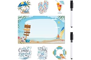 COZDAZZ Cruise Door Magnets Decorations, 7PCS Beach Vacation Cruise Magnets, Cruising Essentials Customizable Magnetic Ship Cabin Door Signs Fridge Decor, with 2PCS Pens