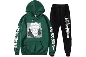 FLOWEREYES Anime Jujutsu Kaisen Chándal Casual Conjunto de 2 Piezas Itadori Yuji Sudadera con Capucha de Manga Larga Pantalones de chándal