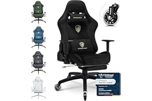 Dowinx Chaise de jeu, respirante et ergonomique, en velours microfibre, assise douce comme de la fourrure, chaise de bureau réglable, avec repose-pieds - Noir