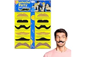 AUYAO Fake Moustache 12 Pcs Realistic Moustaches Kit Fake Beard Halloween Mustache Stick On Self Adhesive Novelty False Beard Fancy Dress Costume Accessory for Christmas Pirate 70s 80s Party