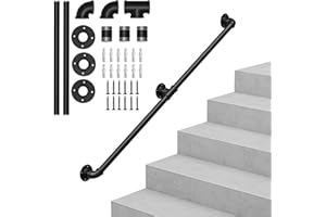 OUNUO Handlauf Treppengeländer Geländer Wandhandlauf Wandhalterung Innen & Außen, Rund Ø32mm, für Treppen Brüstung Balkon, Schwarz, 150cm