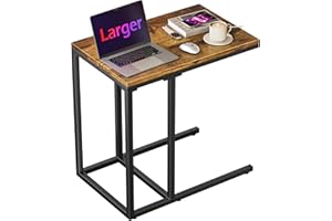 HOMIDEC Side Table, C Shaped Small Table with Four Rod Metal Frame, Sofa Table, Side Table Living Room, Laptop Table for Living Room, Bedroom, Small Space (55L x 35W x 65Hcm) Rustic Brown