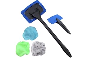 GZQINGYONG 1PC Brosse De Nettoyage De Pare,Avec 4 Tampons en Microfibre Réutilisables,Nettoyeur Vitre Voiture Nettoyant à Manche Télescopiqu,Nettoyage pare Brise Intérieur Kit pour Grille D'aération de Voiture