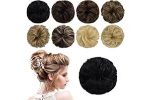 Yamel Human Hair Messy Bun Scrunchie Tousled Updo Hair Pieces Natural Black Chignon Hairpiece Wavy Curly Short Ponytail Extension Real Hair Bun