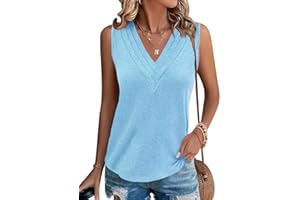 Cicy Bell Damska bluzka z dekoltem w serek, bez rękawów, na lato, na co dzień, elegancka koszulka na co dzień