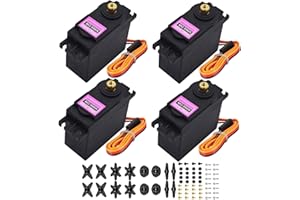 HTLNUZD Lot de 4 servomoteurs numériques MG996 analogiques 55 g à engrenage métallique, 180/360 degrés pour Futaba Sanwa GWS JR RC hélicoptère Voiture, Bateau, Robot Projet de Bricolage