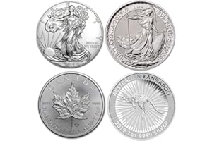 PRECIOUS & VALUABLE METALS / Set de 4 monedas de plata (4 onzas): American Silver Eagle, Britannia, Maple Leaf, Kangorooo