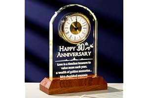 Arikyrist 30th Wedding Anniversary Romantic Gifts for Couples Parents, Happy 30 Years Anniversary Wedding Desk Quartz Clock Glass Keepsake with LED Light 30th Wedding Presents for Wife