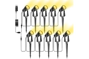 Bomcosy 32M Illuminazione Da Giardino,Set Da 10 Lampade Da Giardino Con Picchetto, Dc 27V, 2400 Lm, IP65, Impermeabile, Con Spina, Luce Bianca Calda, Faretto Da Giardino