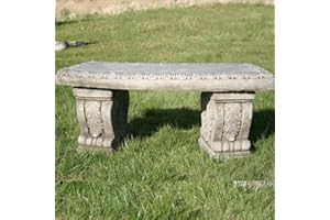 DISCOUNT GARDEN STATUES DGS STATUES – Stone Cast, Curved Bench with Drape and Leaf Design, Hand Finished, Statue, Sculpture, 140KG