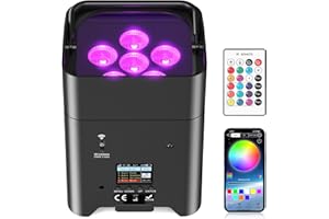 Glowingstage LED Par Akku, 108W 6 in 1 RGBWA+UV Bühnenlicht mit 9600mAh, APP Kontrolle, LED Strahler Akku mit DMX und Fernbedienung für Party, Club, Bar, Halloween, Weihnachten