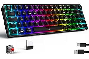 TECURS Wireless Gaming Keyboard Mechanical RGB UK Layout TKL 65% Rollover Anti-ghosting Bluetooth / 2.4G Keyboard Red Switch for PC Gamer/iPad/ PS4/Android, Black