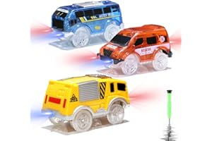 Save Unicorn Tracks Cars only Replacement, Race Cars for Tracks Glow in The Dark, Racing Car Track Accessories with 5 Flashing LED Lights, Compatible with Most Tracks for Kids Boys and Girls(3pack)