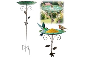 DEWPPXI Metall Vogelbad für Garten, Vogeltränke Stehend Garten Deko, Wasserschale für Wildvögel, Wassertränke Für Vögel, Gartendeko Draußen, Vogeltränke Winterfest Frostsicher (B)