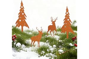 SPERMUOY Gartenstecker Roststecker Outdoor weihnachtsdeko,weihnachtsdeko Outdoor gartenstecker Rentiere Roststecker Tannenbaum und Hirsch Weihnachtsdeko für Rasen, Hof, Gehweg, Blumengarten