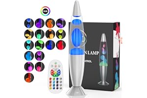 Soarling Lampe a Lave à 17 Couleurs Changeantes, 16" Lampe Chevet avec Télécommande, Lampes à Mouvement Liquide pour Enfant et Adulte, Lampe Ambiance Décoratif pour Noël, Anniversaire, Fête, Argent