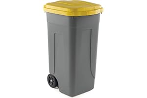 Mobil Plastic - Bidone Raccolta Differenziata 100L | Contenitore Rifiuti con Coperchio Giallo | Pattumiere Ecologiche per Casa e Ufficio - Corpo Grigio Resistente