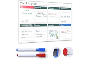 Skaaisont Magnetic Fridge Planner, Reusable A3 Weekly Planner Whiteboard with 2 Dry Erase Markers Reminder Notice Board for Adults and Children