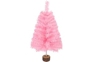 VEYLIN 2ft/60CM Christmas Tree 80 Tips Mini Artificial Tree with Wooden Stand (Pink)