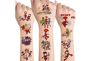 SUNYOVIME Tatouage Enfant Spidey et Ses Amis,8 Feuilles Spiderman Tatouage Ephemere Enfant kit,Etanche Faux Tatouage Enfant pour Garçon Fille,Cadeau Anniversaire Enfants Invites Petit Cadeau Pinata