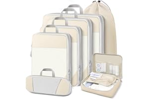 Lannvan Organizer do walizki, zestaw 7-częściowy, zajmujące mało miejsca, ultralekkie kostki do pakowania z kompresją, wodoodporny organizer podróżny, torby do pakowania walizki, plecaka i bagażu, beżowy