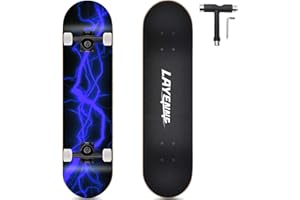 LAYENNE Deskorolka 79 x 20 cm, kompletna deskorolka, 7-warstwowa deska z klonu, uchwyt ABEC-11, odpowiednia dla dorosłych, początkujących, chłopców, dziewcząt, młodzieży i dzieci, niebieska