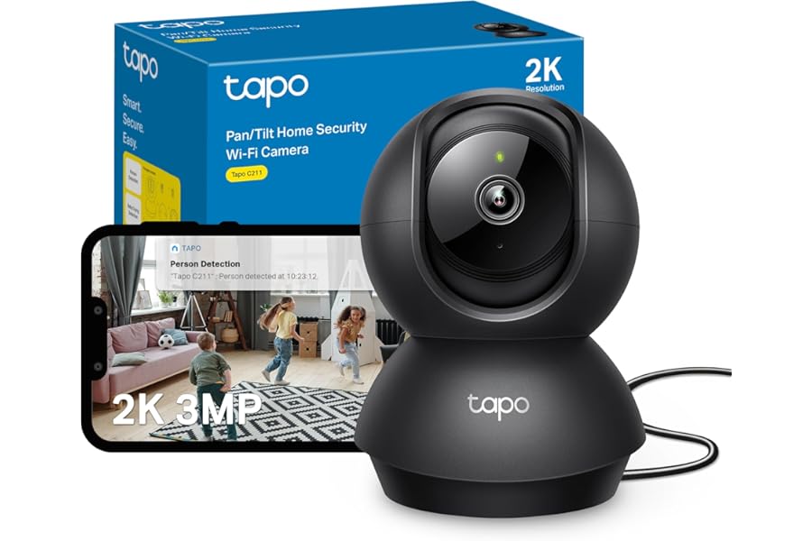 Tapo C211 2K 3MP Pan/Tilt Indoor Camera House Security Camera, WiFi Camera, No Monthly Fee, AI Detection, Dog Camera, Baby Camera Monitor, CCTV, 360° View, Night Vision, Works with Alexa & Google