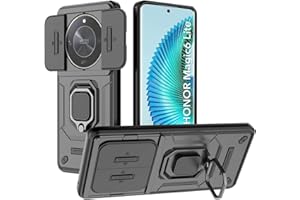 DERHAN Case for Honor Magic 6 Lite, Armoured Case with Slide Camera [Camera Protection], Protective Shockproof Mobile Phone Case with Ring Stand - Black