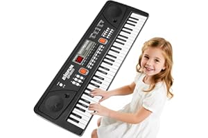 QIQUBOX Teclado Piano 61 Teclas para Infantil Principiantes- Portátil Electrónico Musical con Pantalla LCD Atril Micrófono Juguete Regalo Cumpleaños y Navidad para 3 4 5 6 7 8 9 Niños Niñas, Negro