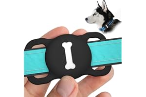 Vancle Coque pour AirTag Chien Collier, 1 pièce Silicone Étuis pour Apple AirTags GPS Finder, Air Tag Support Étanche avec Motif d'os Découpé Convient pour Un Collier de 2-3cm de Largeur