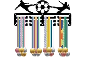 CREATCABIN Espositore per medaglie di calcio, in metallo, con 12 ganci, 3 linee, colore nero, per corridori di triathlon, 30 x 12 cm