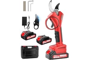 MUATCTAROM Tijeras de Podar Eléctricas, 40mm Tijeras de Podar Bateria Hoja SK7, Potentes 800W Motor Sin Escobillas, 2 Baterías 2000mAh 21V, 6-8H de Autonomía, Ligera y Mano Única, para Árboles Frutales,Viñas