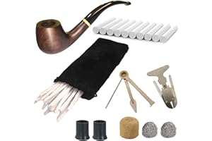 CESFONJER Tobacco Pipe Set, Pear Wood Pipe with Pipe Cleaners, 9 mm Pipe Filters, 3-in-1 Pipe Scraper, Pipe Bits, Metal Balls, Cork Knockers, Bonus a Pipe Pouch