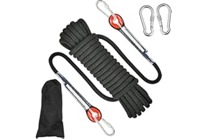 GENEIC Cuerda de Escalada al Aire Libre, 2 mosquetones, 8 mm de diámetro, Cuerda de Seguridad Trenzada, Cuerda de Nailon, Longitud 10 m, para Exterior, Senderismo, Accesorios, Deportes, Camping