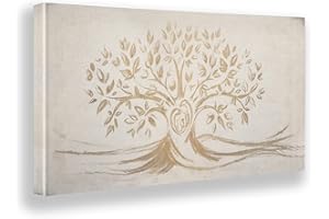 Giallobus - Quadro - 10 - Capezzale Moderno - Sacra Famiglia e Albero della Vita - Vintage - Tela Canvas Telaio Premium Alto Spessore - 100x50 - Pronto da Appendere - Quadri Moderni per la casa