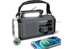 BIAOQINBO 10000mAh Radio Solaire, AM/FM Solar Radio 3 Méthodes deChargement 6 en 1 Radio d'urgence Portable avec Batterie Externe, IPX3 Waterproof, SOS, LED Flashlight for Camping, Outdoor (Gris)