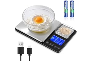 Vuxava cyfrowa waga kuchenna z podwójną platformą (10 kg/1 g i 500 g/0,01 g), ładowana przez USB i zasilana bateryjnie, wyświetlacz LCD, 7 jednostek wagi, idealna do pieczenia i gotowania
