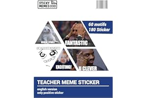 ‎STICKYMEMES030 Nur positive Version Lehrer Memes Sticker/Aufkleber 180 Stk. / 60 Motive/Lehrermemes für Noten/Lehrer Sticker, Lehrergeschenk, Lehrergeschenk Abschied