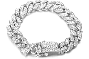 HALUKAKAH Chaîne Cubain Diamant Homme,14/20MM Plaqué Or Véritable 18 Carats/Platine Or Blanc Collier Ras du Cou Bracelet,Diamants de Laboratoire Incrusté Fabrication Artisanal,avec Boîte-Cadeau