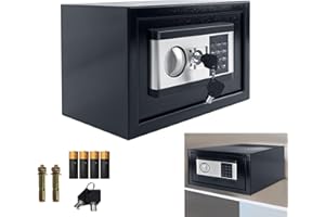 YRHome Mini coffre-fort pour la maison - 22 l - Petit coffre-fort - En acier ferreux - Avec mot de passe numérique - 2 clés de sécurité et boîte à piles - Fonctions d'alarme et éclairage intérieur -