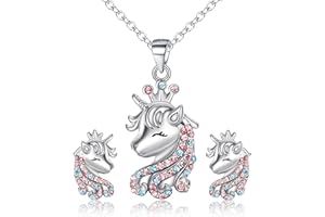 EVER FAITH Set di Gioielli Unicorno per Ragazze, 925 Argento CZ Unicorno Collana Orecchini Set Regalo di Compleanno per Figlia Nipote