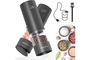 SIMPLETASTE Macina Sale e Pepe Elettrico Ricaricabile con Luce LED e Coperchio Antipolvere, Macinino Automatico con Grana Regolabile, Uso con una Mano, Ideale per Cucina, Tavola e Regalo