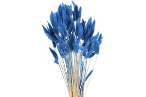 sourcing map 120pcs Natural Rabbit Bunny Tails Dried Flowers 17" Mini Pampas Grass Lagurus Ovatus Bunch for Floral Wedding Decor Christmas, Navy Blue